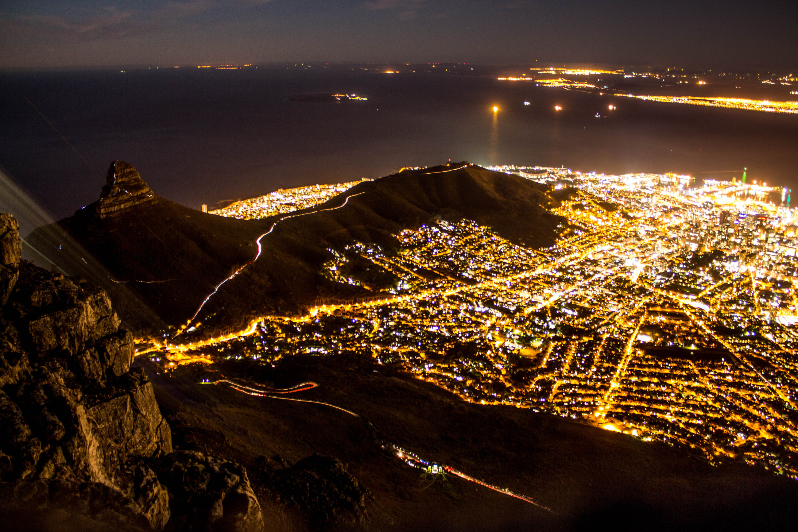 Cape Town city lights at night, seen from above